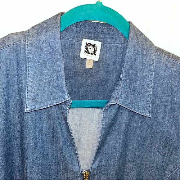 Vintage denim jeans shirt jacket Anne Klein zipper L large short sleeve nwot new - Picture 5 of 7